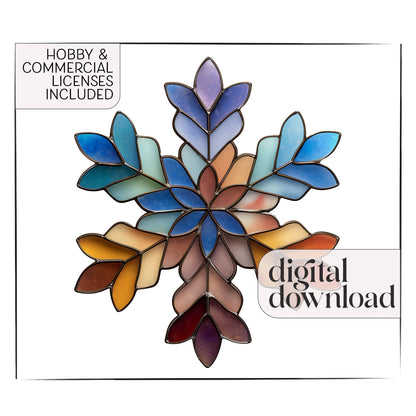 Boho Snowflake Stained Glass Pattern and PNG