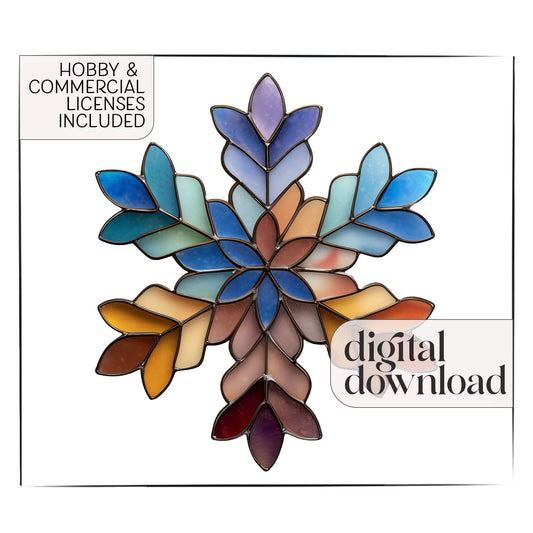 Boho Snowflake Stained Glass Pattern and PNG