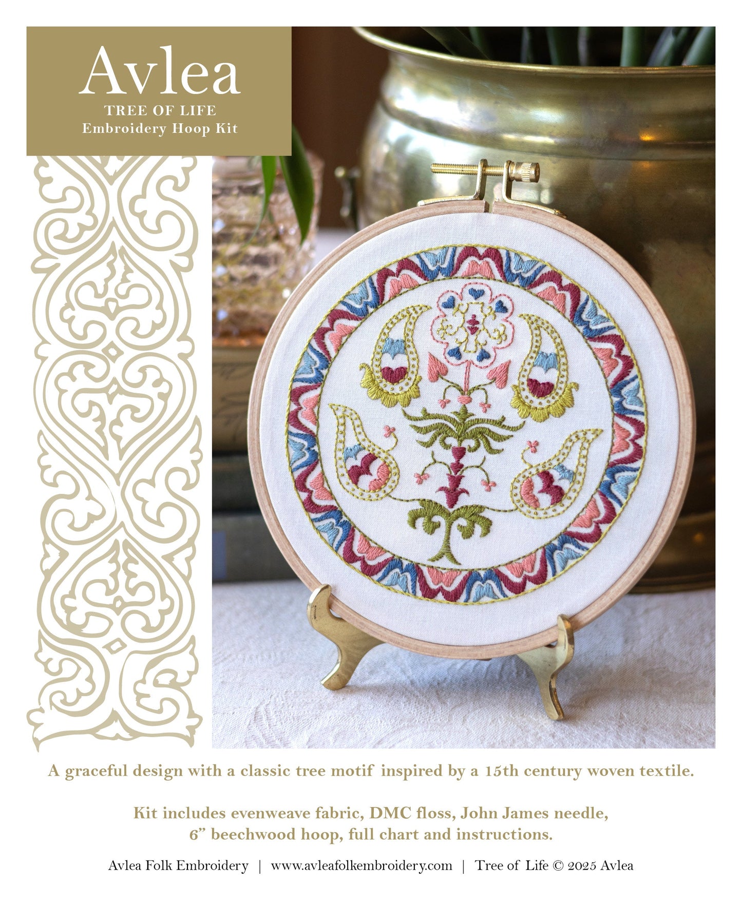 Tree of Life embroidery hoop kit - Kit from Avlea Folk Embroidery