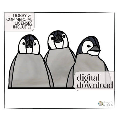 Baby Penguins Stained Glass Pattern