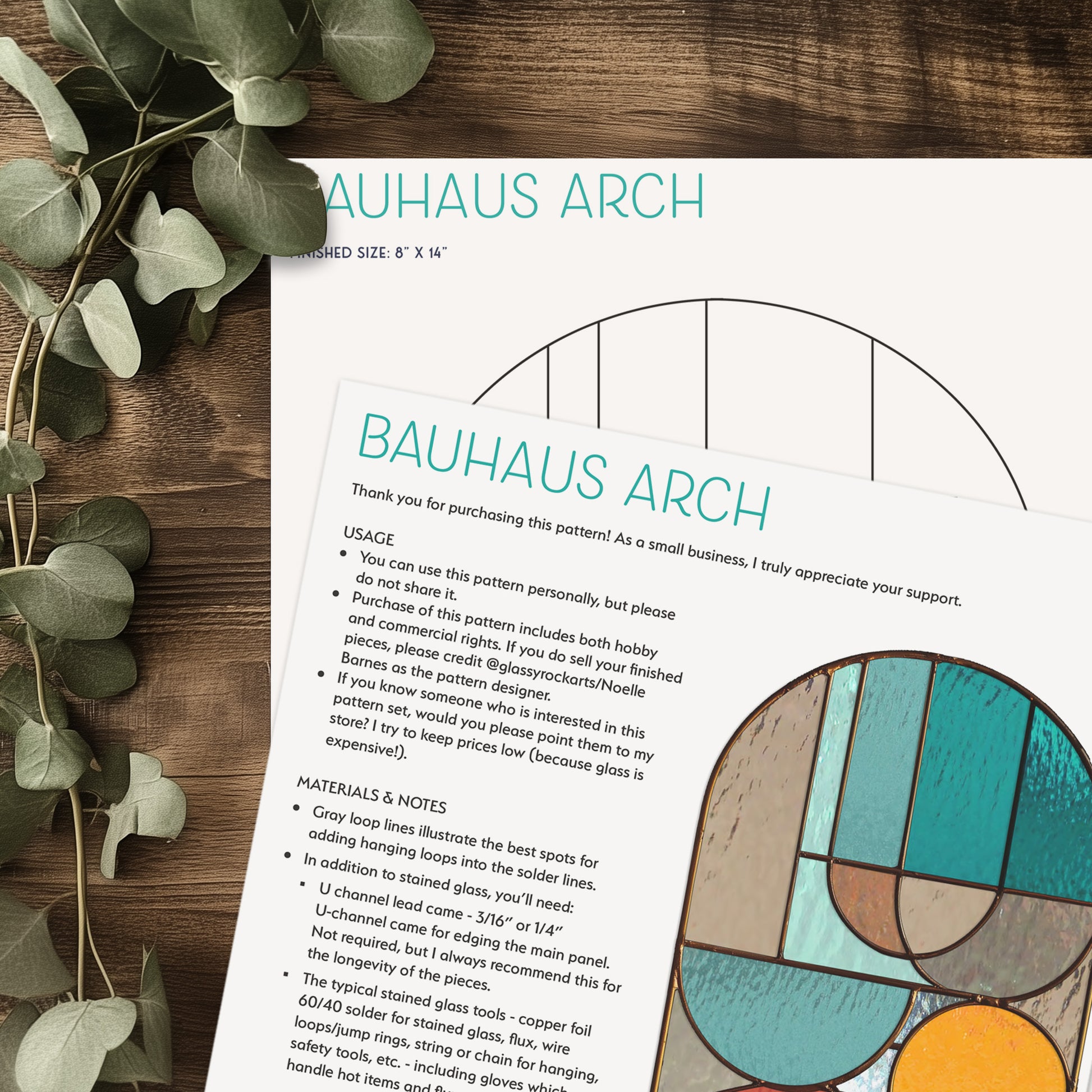 Bauhaus Arch Stained Glass Pattern PDF & PNG - Crafting Patterns & Molds from GlassyRock Arts