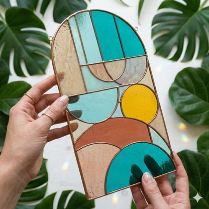 Bauhaus Arch Stained Glass Pattern PDF & PNG