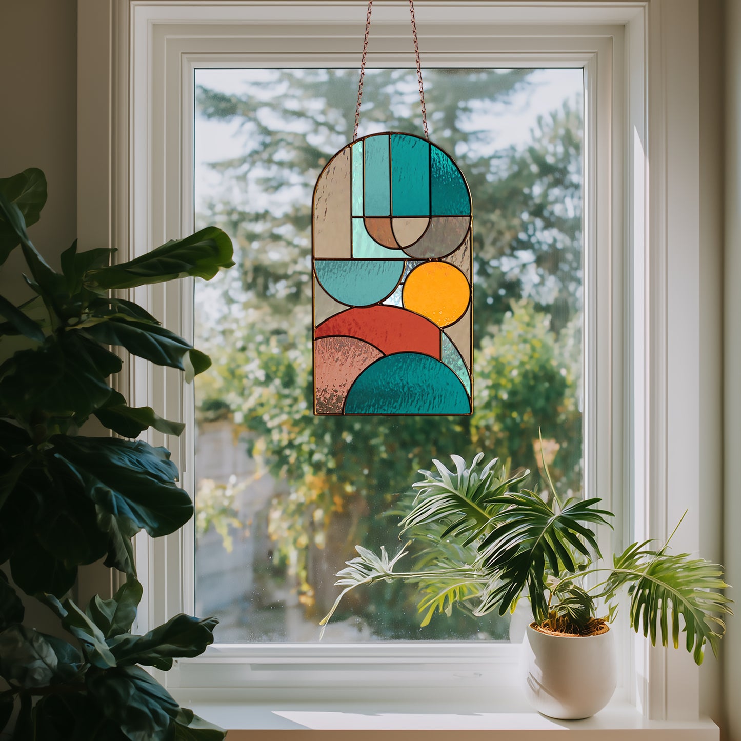 Bauhaus Arch Stained Glass Pattern PDF & PNG