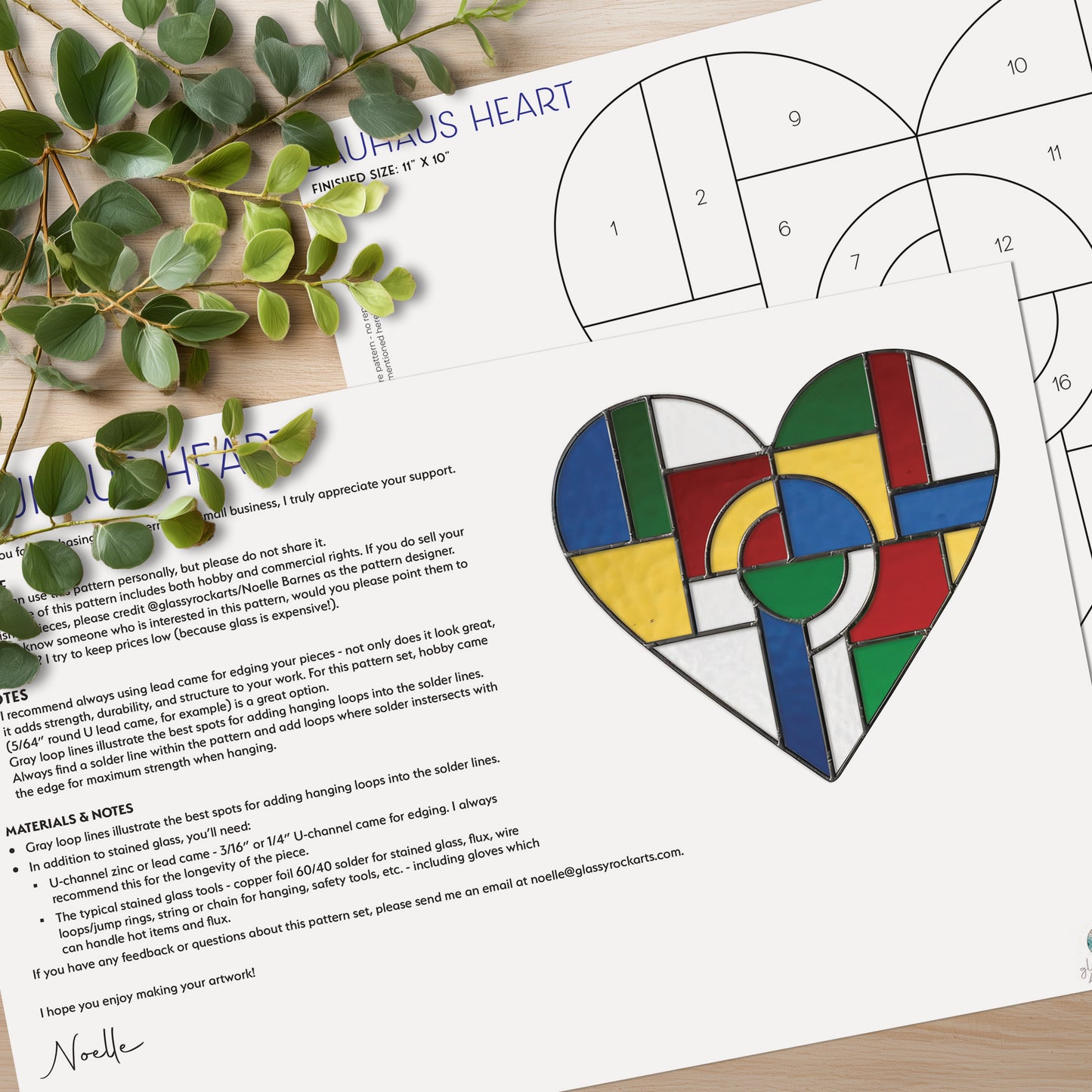 Bauhaus Geometric Heart Suncatcher Stained Glass Pattern with PNG & SVG