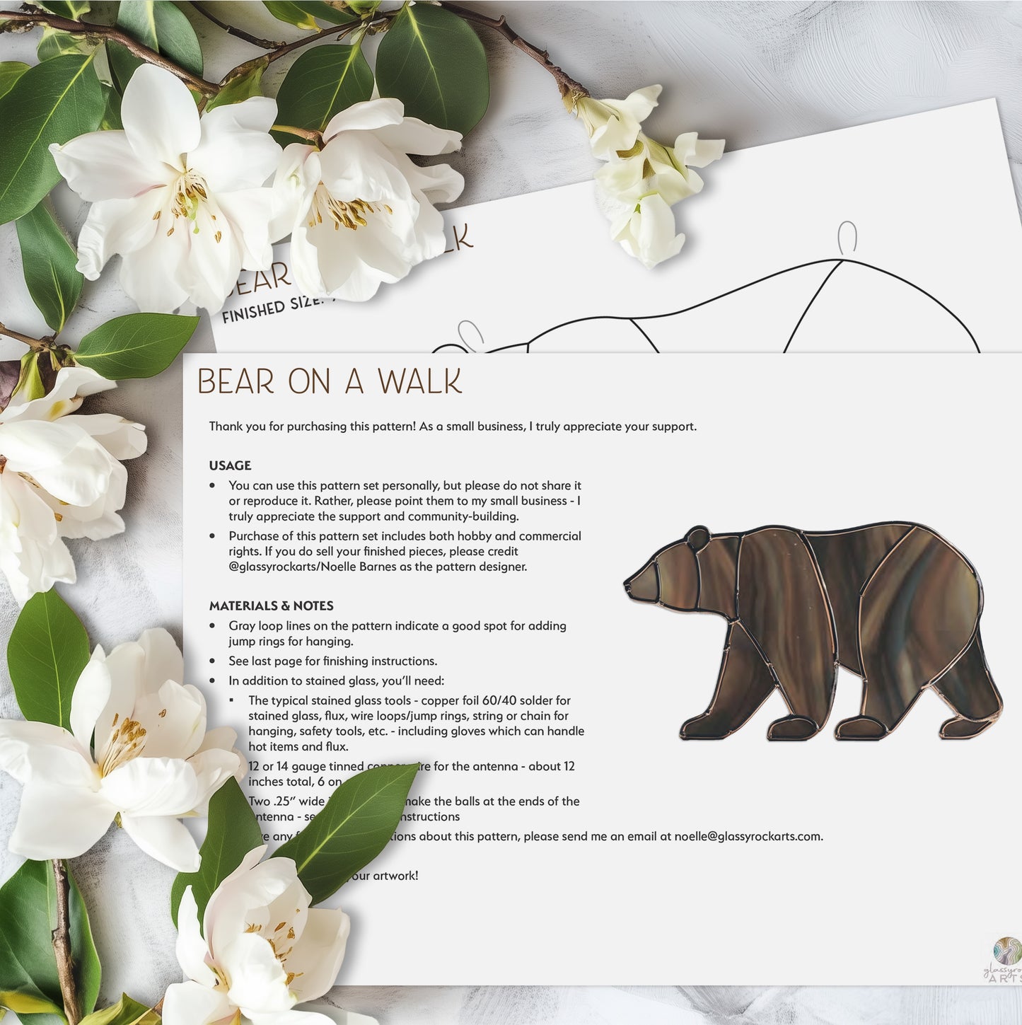 Bear Walking Stained Glass Pattern and PNG