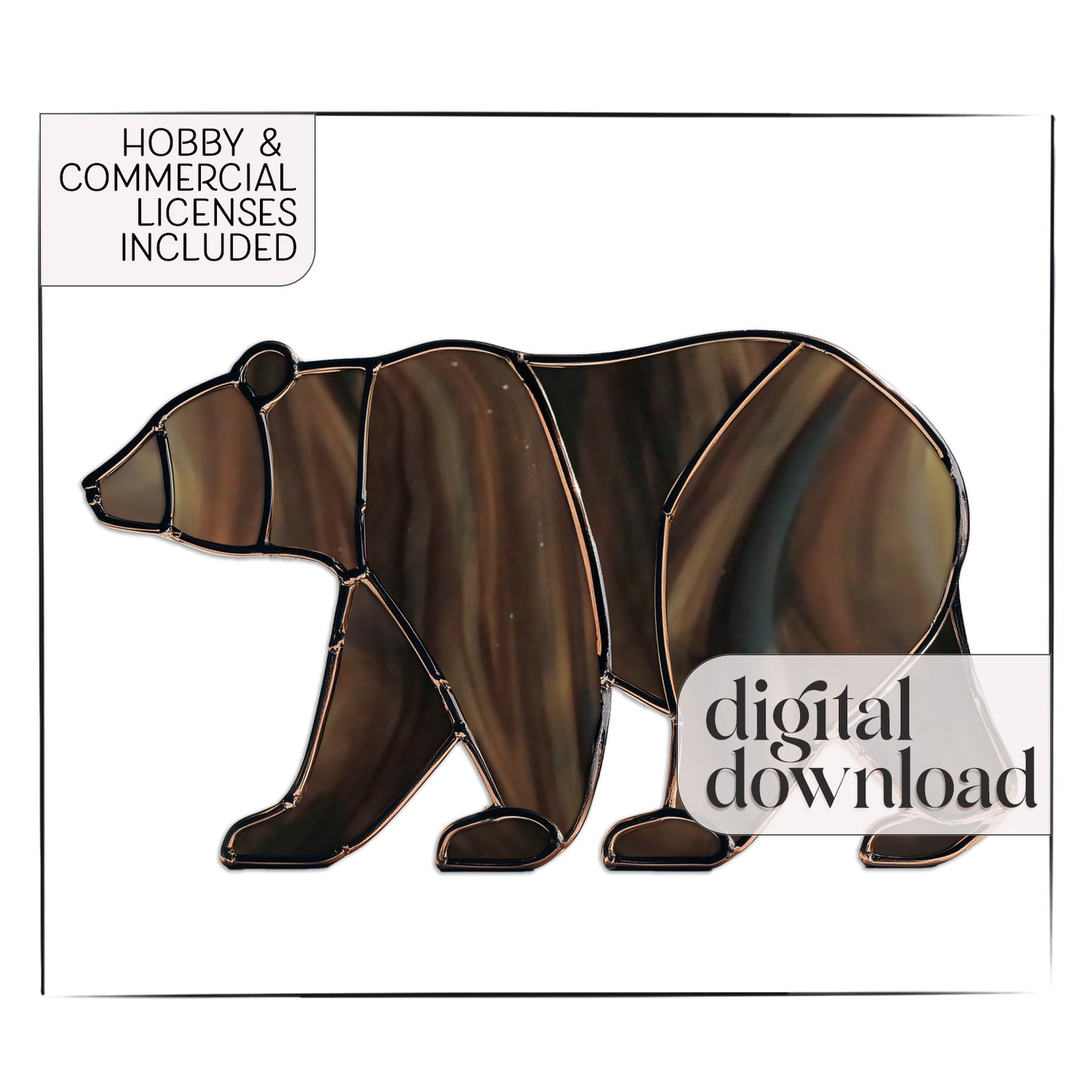 Bear Walking Stained Glass Pattern and PNG