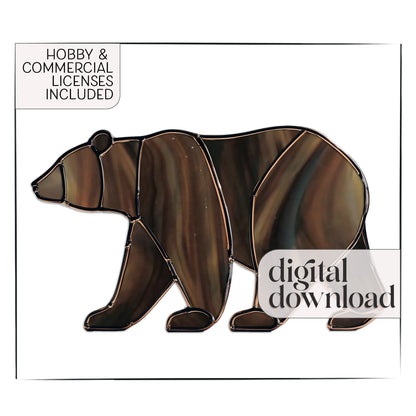 Bear Walking Stained Glass Pattern and PNG
