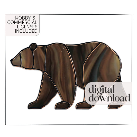 Bear Walking Stained Glass Pattern and PNG