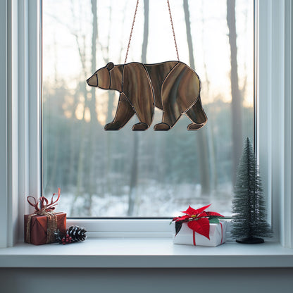 Bear Walking Stained Glass Pattern and PNG