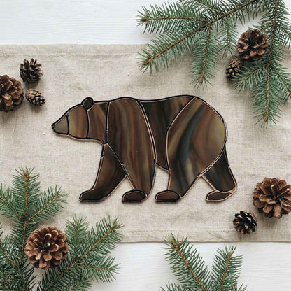 Bear Walking Stained Glass Pattern and PNG