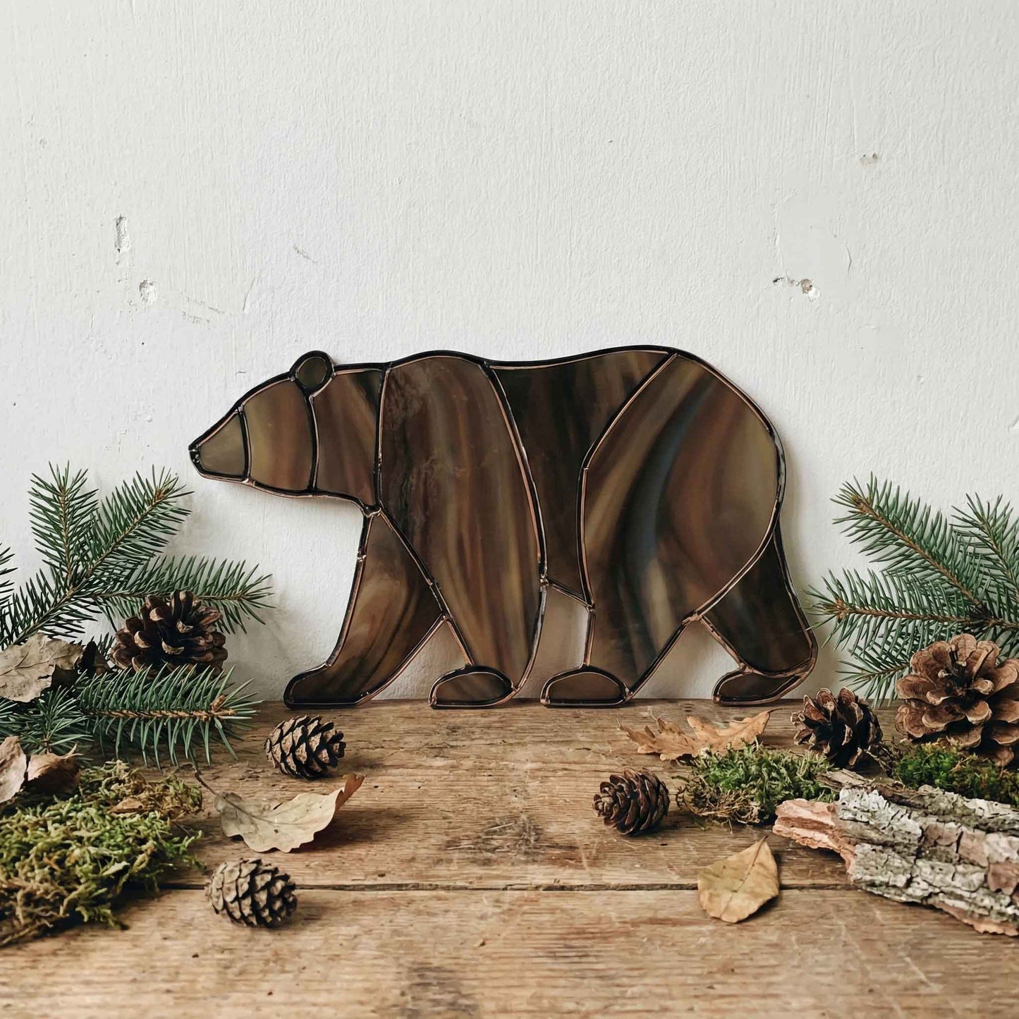 Bear Walking Stained Glass Pattern and PNG
