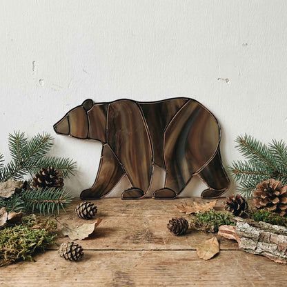 Bear Walking Stained Glass Pattern and PNG