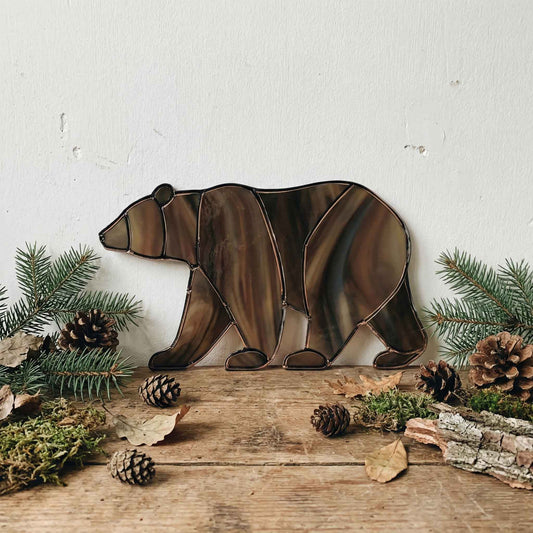 Bear Walking Stained Glass Pattern and PNG