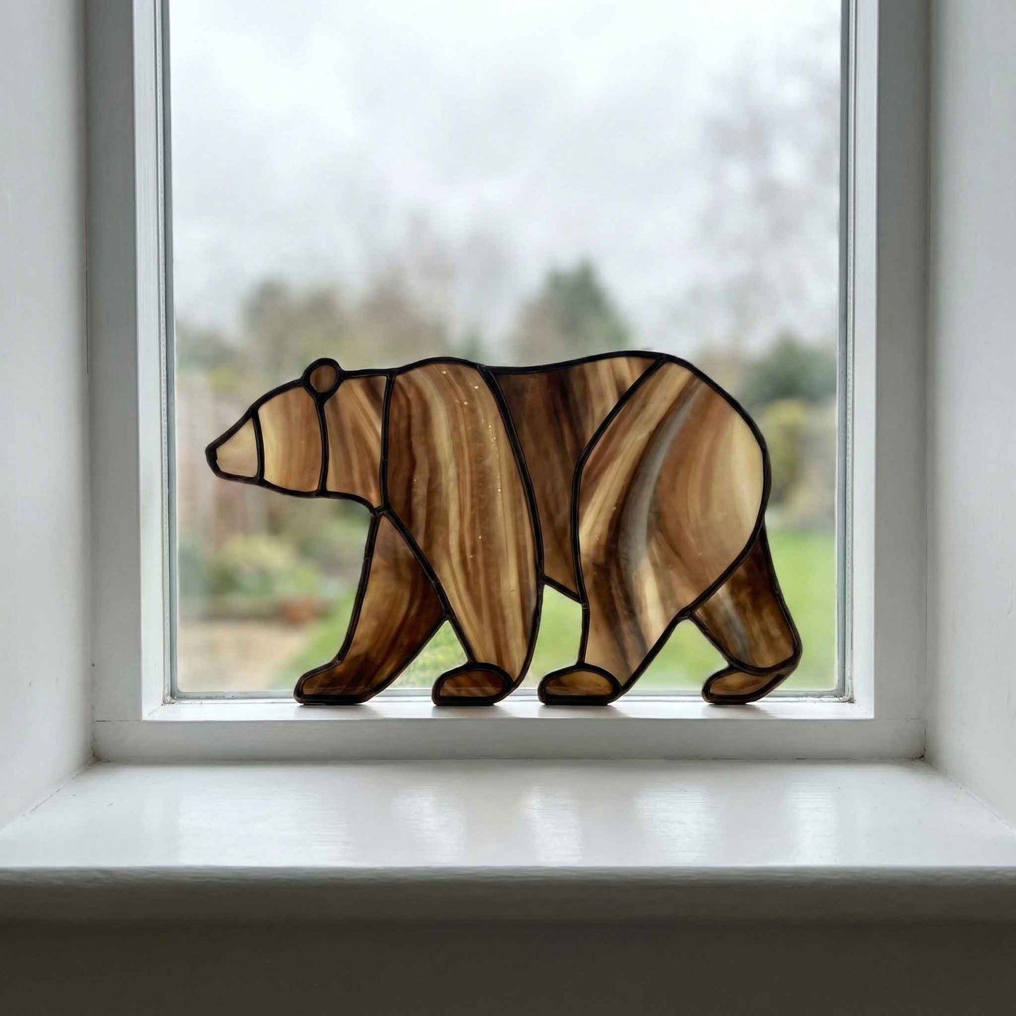 Bear Walking Stained Glass Pattern and PNG