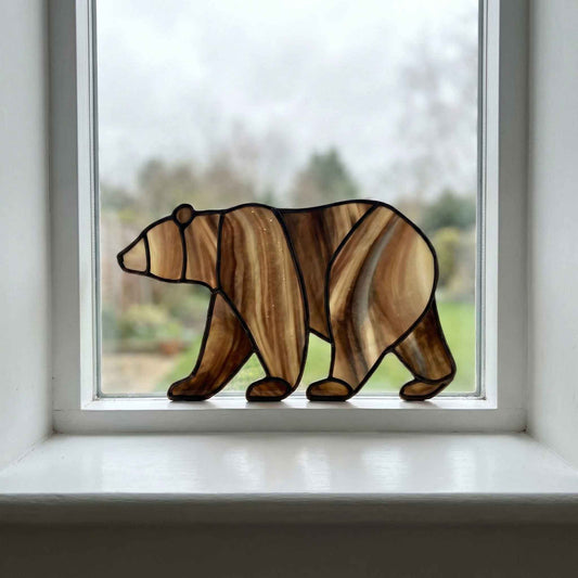 Bear Walking Stained Glass Pattern and PNG