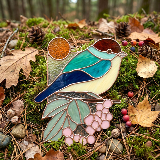 Bird with Berries Stained Glass Pattern with SVG and PNG