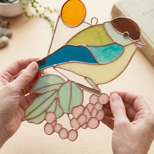 Bird with Berries Stained Glass Pattern with SVG and PNG