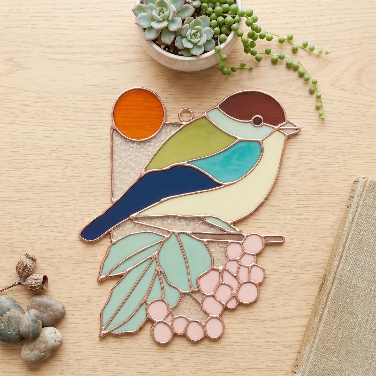 Bird with Berries Stained Glass Pattern with SVG and PNG