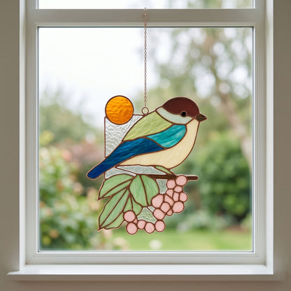 Bird with Berries Stained Glass Pattern with SVG and PNG