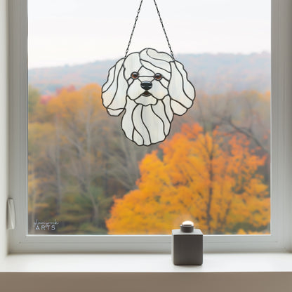 A picture of the Bichon Frise Dog Stained Glass Pattern from GlassyRock Arts. 