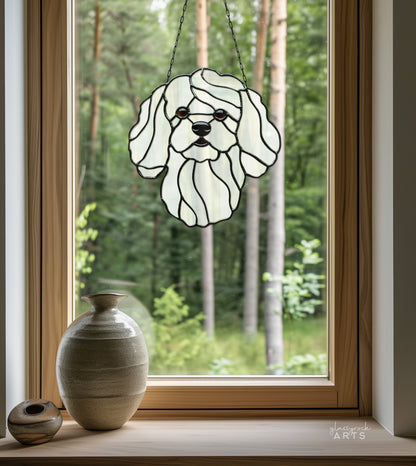 A picture of the Bichon Frise Dog Stained Glass Pattern from GlassyRock Arts. 