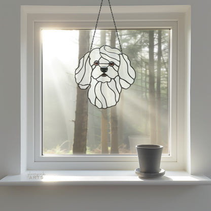 A picture of the Bichon Frise Dog Stained Glass Pattern from GlassyRock Arts. 