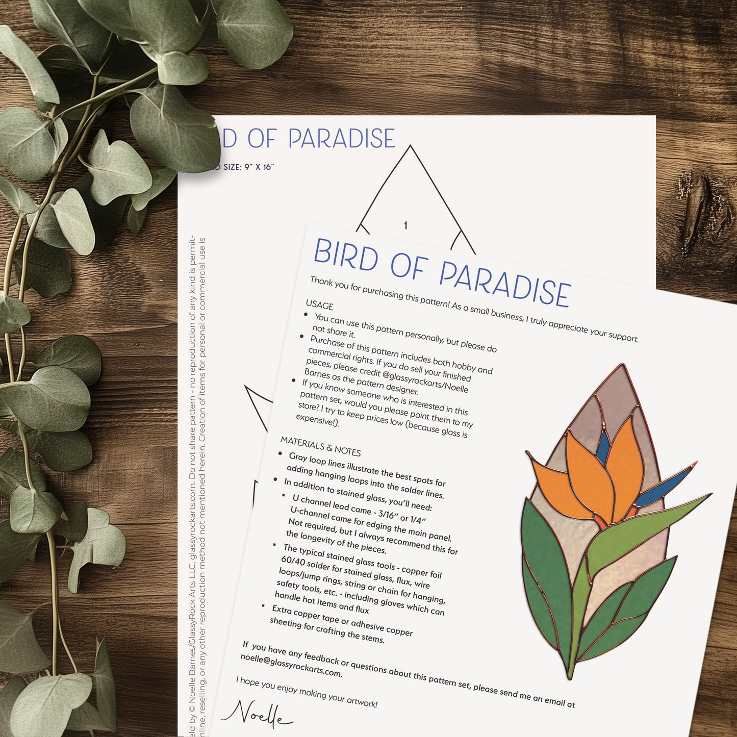 Bird of Paradise Stained Glass Pattern and PNG
