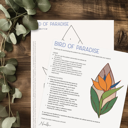 Bird of Paradise Stained Glass Pattern and PNG