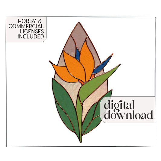 Bird of Paradise Stained Glass Pattern and PNG