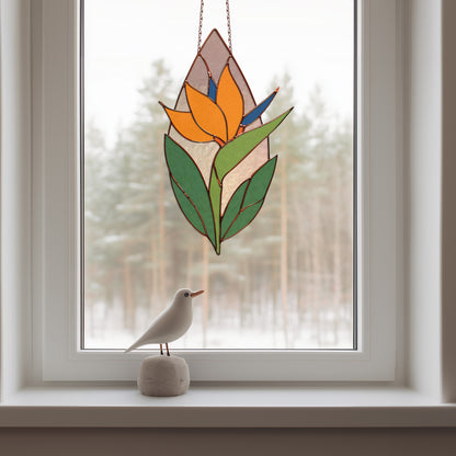 Bird of Paradise Stained Glass Pattern and PNG