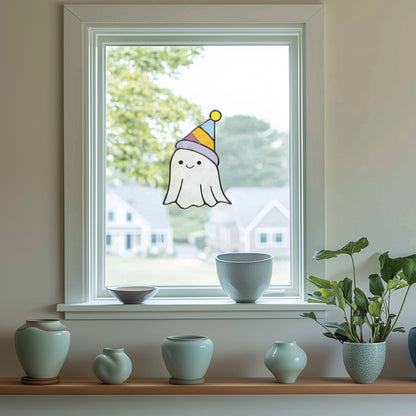 Cute Birthday Ghost Stained Glass Pattern and PNG