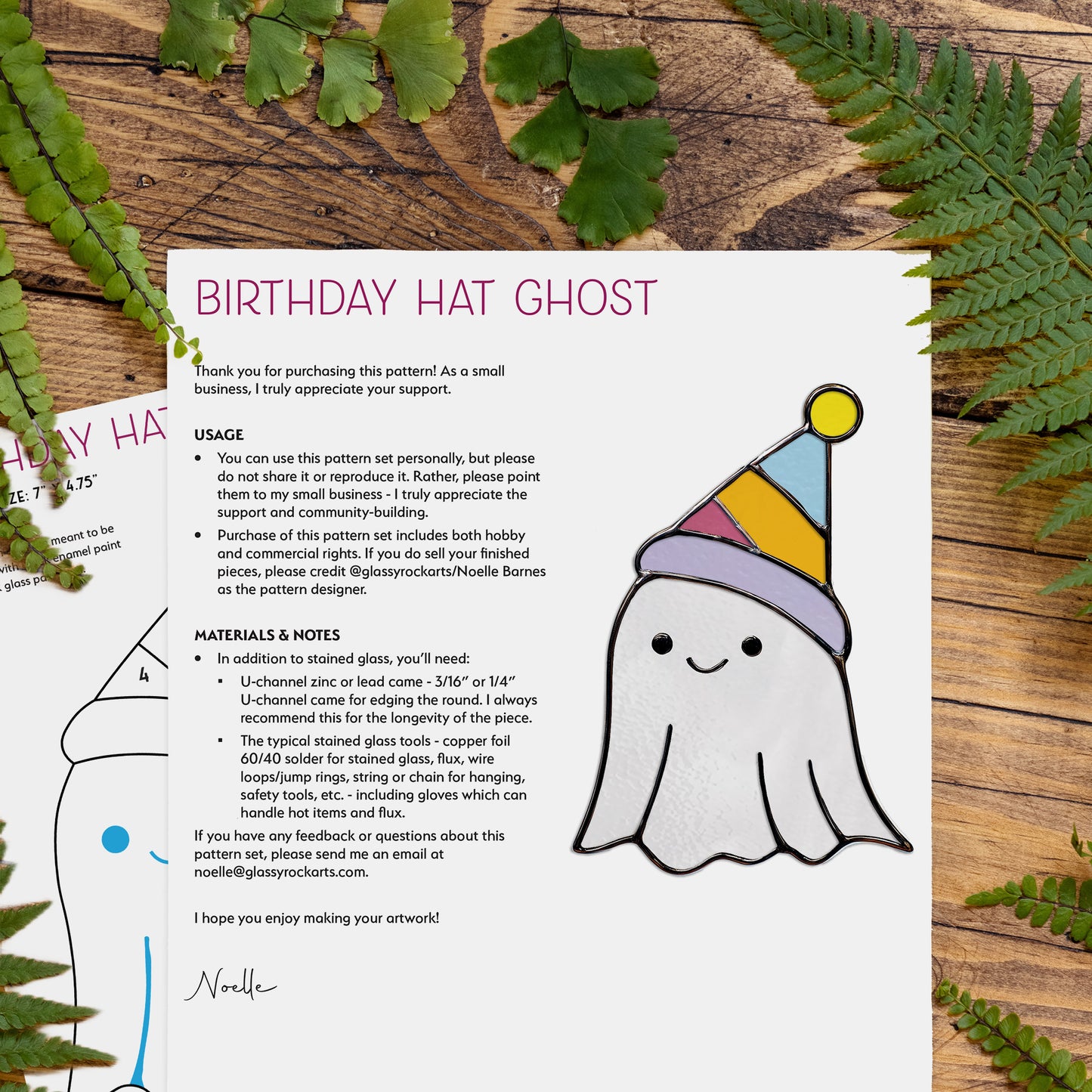 Cute Birthday Ghost Stained Glass Pattern and PNG