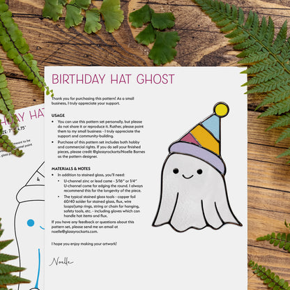 Cute Birthday Ghost Stained Glass Pattern and PNG
