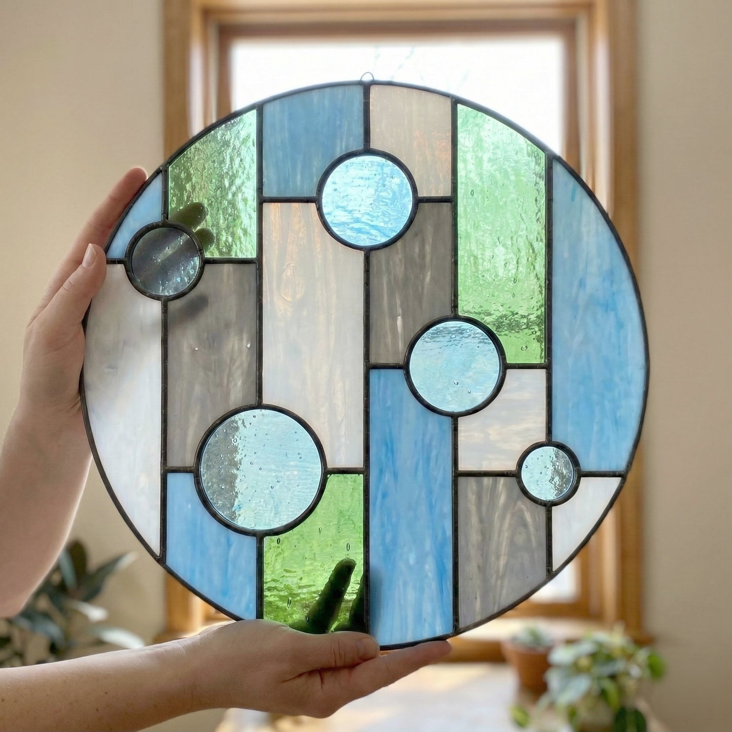 Round Geometric Minimalist Stained Glass Pattern