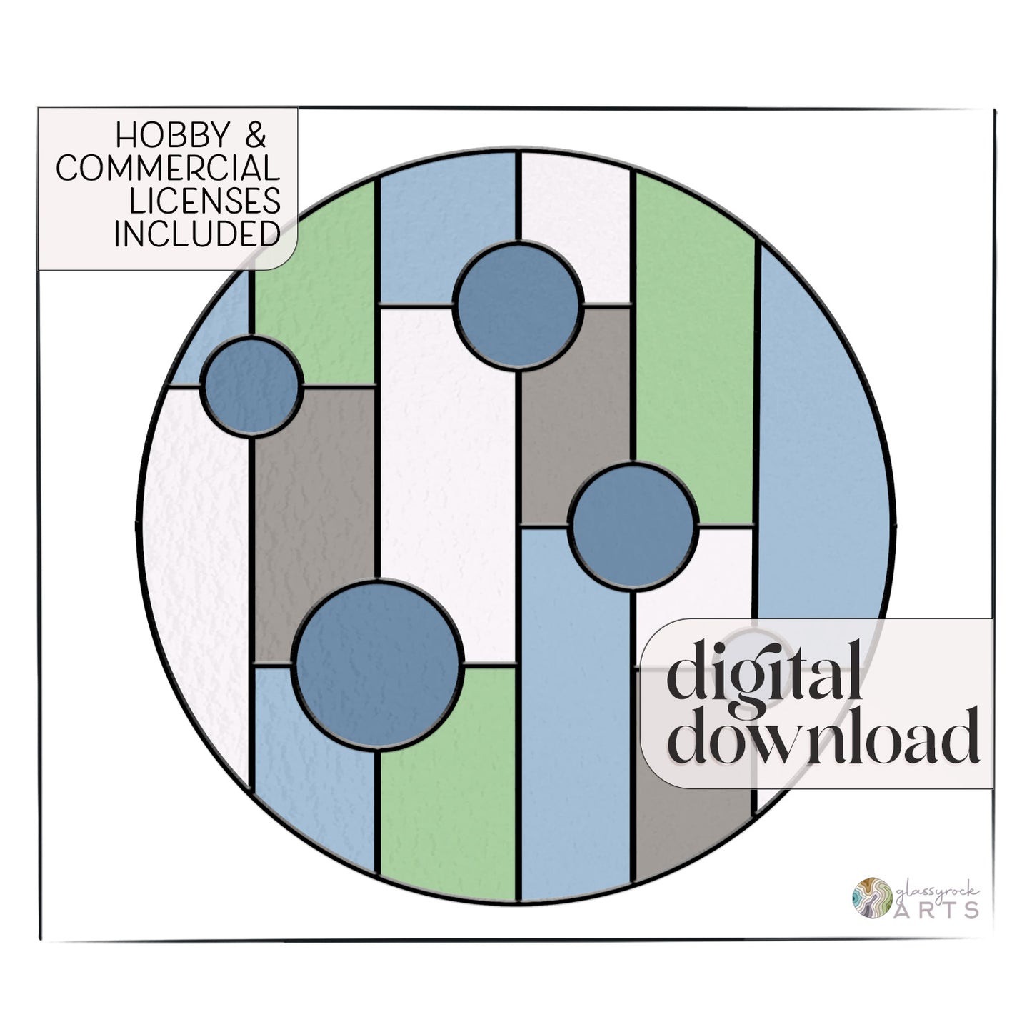 A picture of the Round Geometric Minimalist Stained Glass Pattern from GlassyRock Arts. 