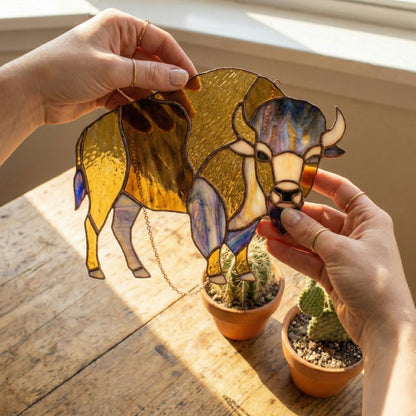 Stained Glass Bison Suncatcher Pattern PDF & PNG