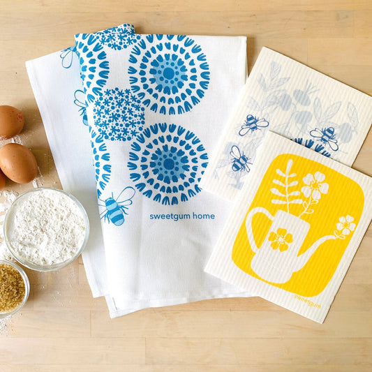Bloom Tea Towel + 2 Swedish Dishcloths Bundle - Tea Towel from sweetgum home, LLC