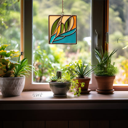 A picture of the Modern Leaves Stained Glass Plant Pattern from GlassyRock Arts. 