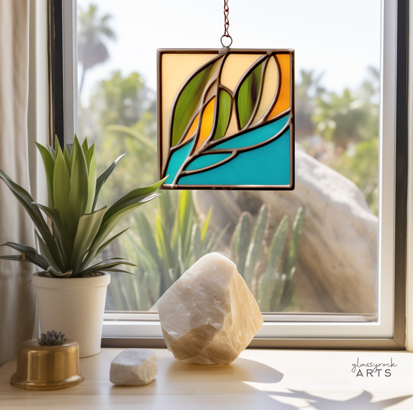 Modern Leaves Stained Glass Plant Pattern