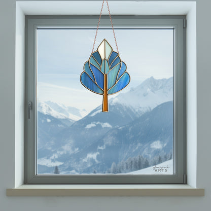 A picture of a blue art deco tree stained glass pattern from GlassyRock Arts.