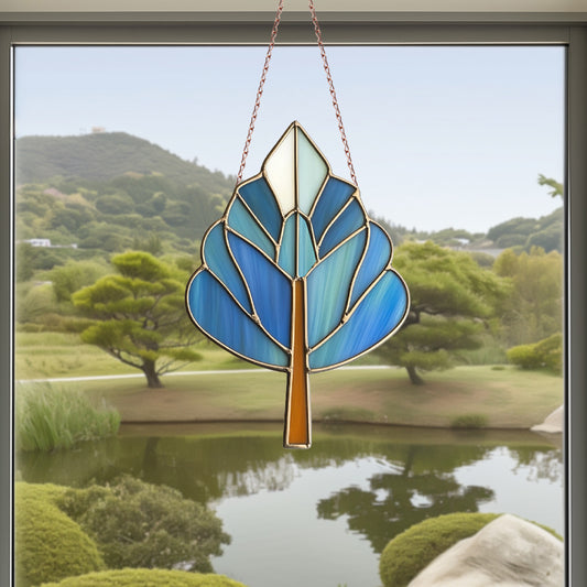 Art Deco Trees Stained Glass Pattern - Blue