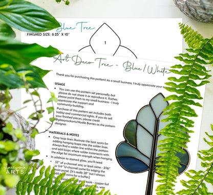 Art Deco Trees Stained Glass Pattern - Blue & White