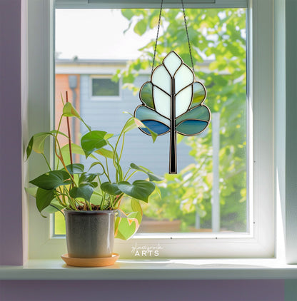 Art Deco Trees Stained Glass Pattern - Blue & White