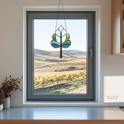 Art Deco Trees Stained Glass Pattern - Blue & White