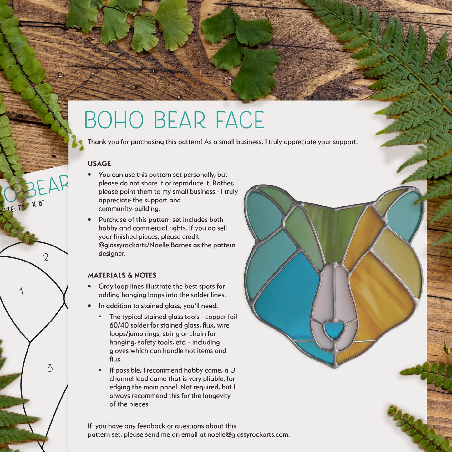Boho Bear Face Stained Glass Pattern, SVG and PNG