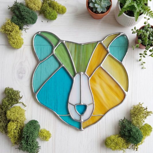 Boho Bear Face Stained Glass Pattern, SVG and PNG