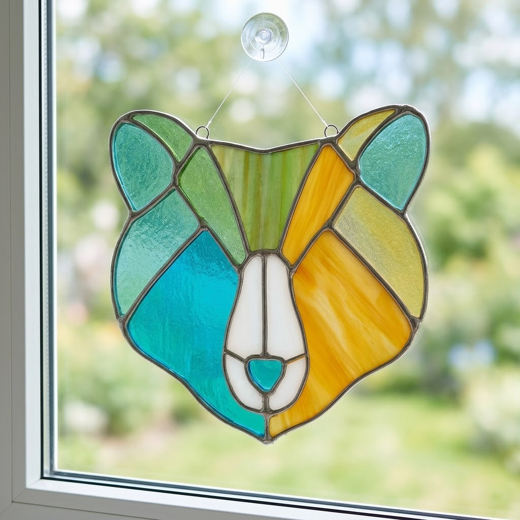 Boho Bear Face Stained Glass Pattern, SVG and PNG