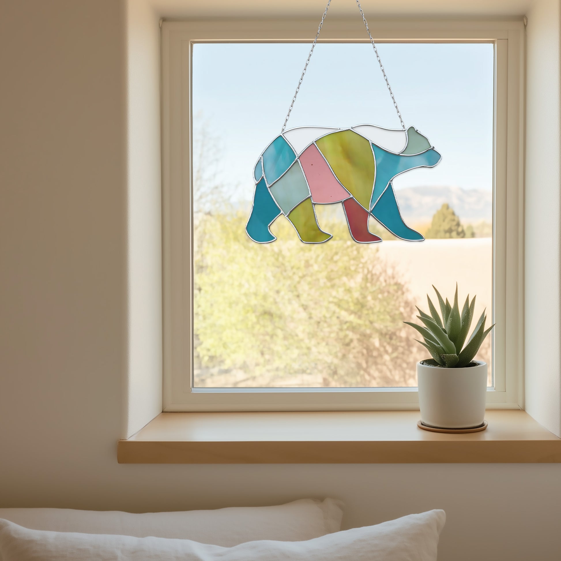 Boho Walking Bear Stained Glass Pattern PDF & PNG - Crafting Patterns & Molds from GlassyRock Arts