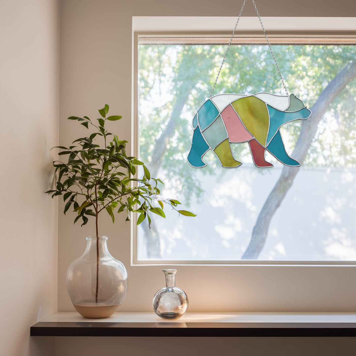 Boho Walking Bear Stained Glass Pattern PDF & PNG - Crafting Patterns & Molds from GlassyRock Arts