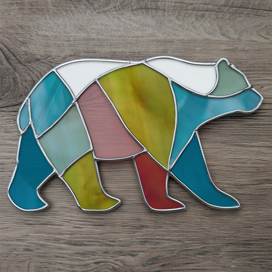 Boho Walking Bear Stained Glass Pattern PDF & PNG - Crafting Patterns & Molds from GlassyRock Arts